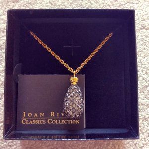 NIB Goldtone black crystal egg pendant